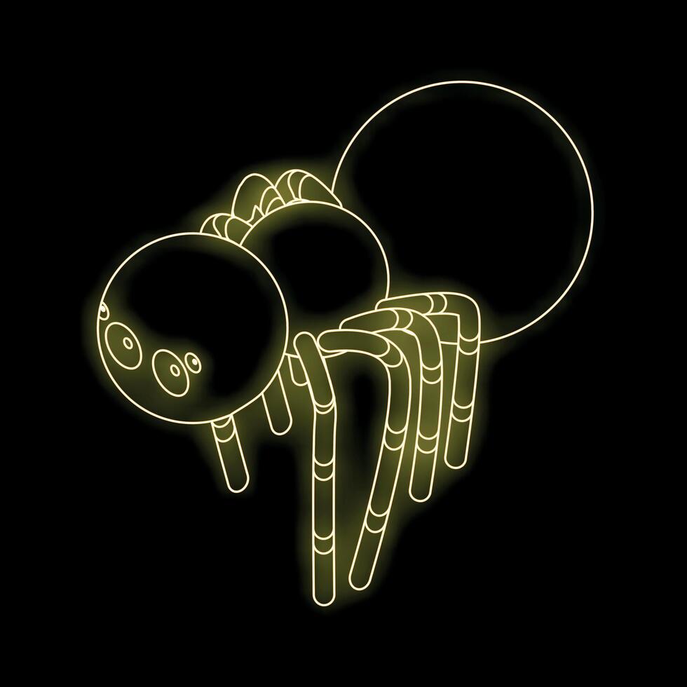 Yellow neon spider crawling on black background vector