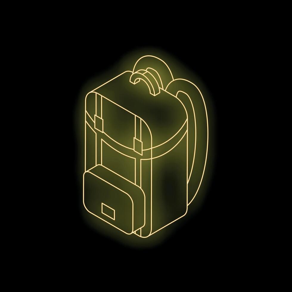 Yellow neon backpack glowing on black background vector
