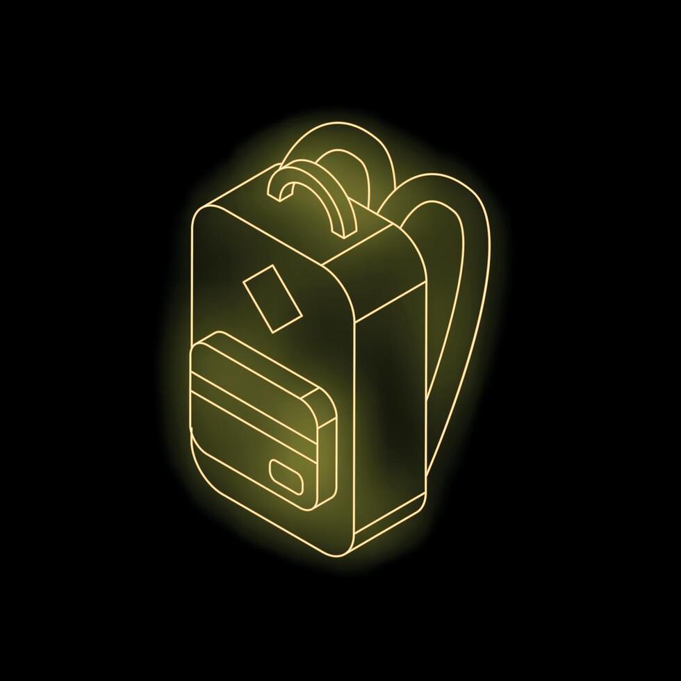 Yellow neon backpack shining on black background vector