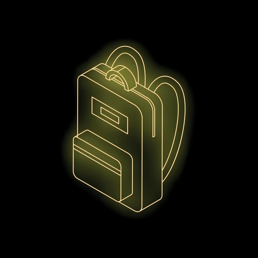Yellow neon backpack glowing on black background vector