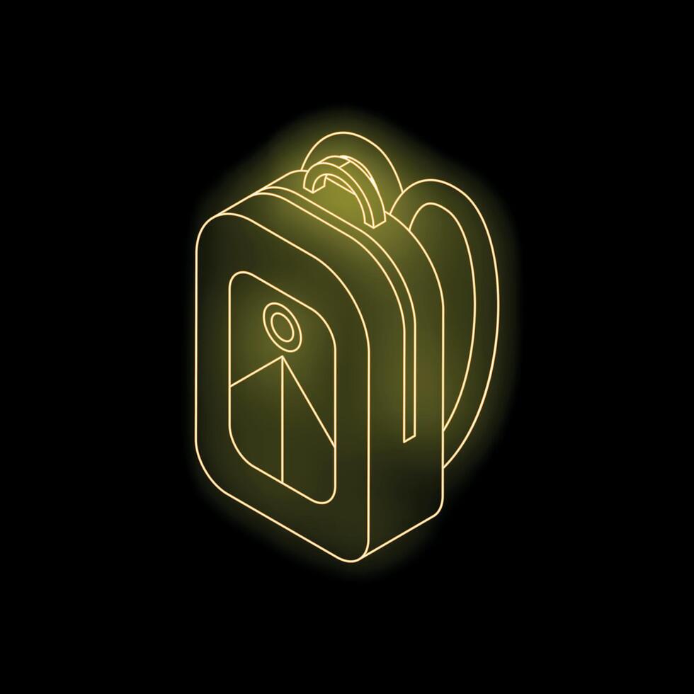 Neon yellow backpack shining in the dark background vector