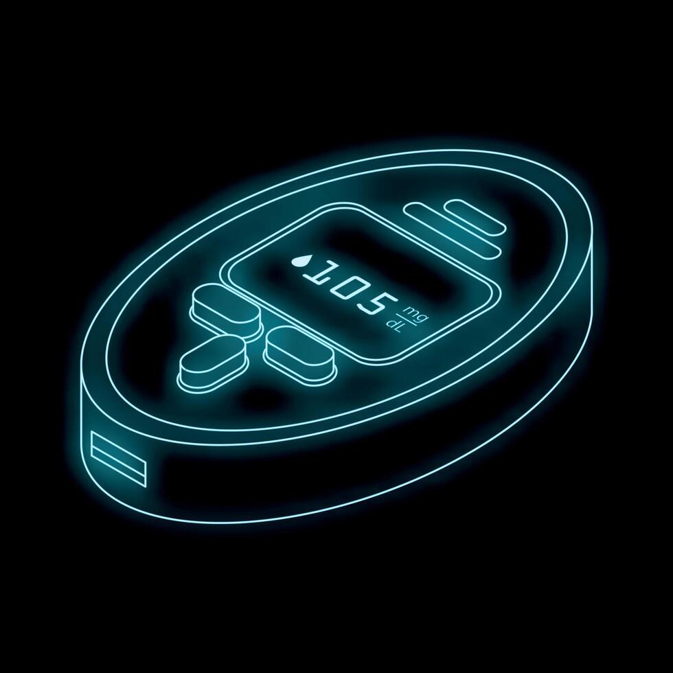 Glucose meter showing blood sugar level on black background vector