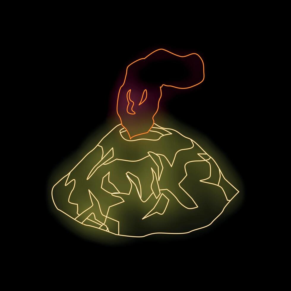 Neon volcano erupting with molten lava flowing down vector