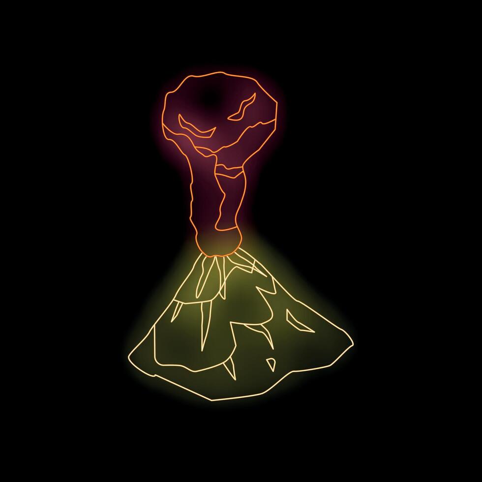Glowing neon sign representing erupting volcano with lava vector