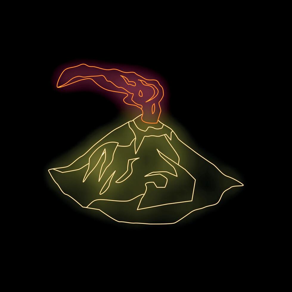 Glowing neon volcano erupting with lava vector