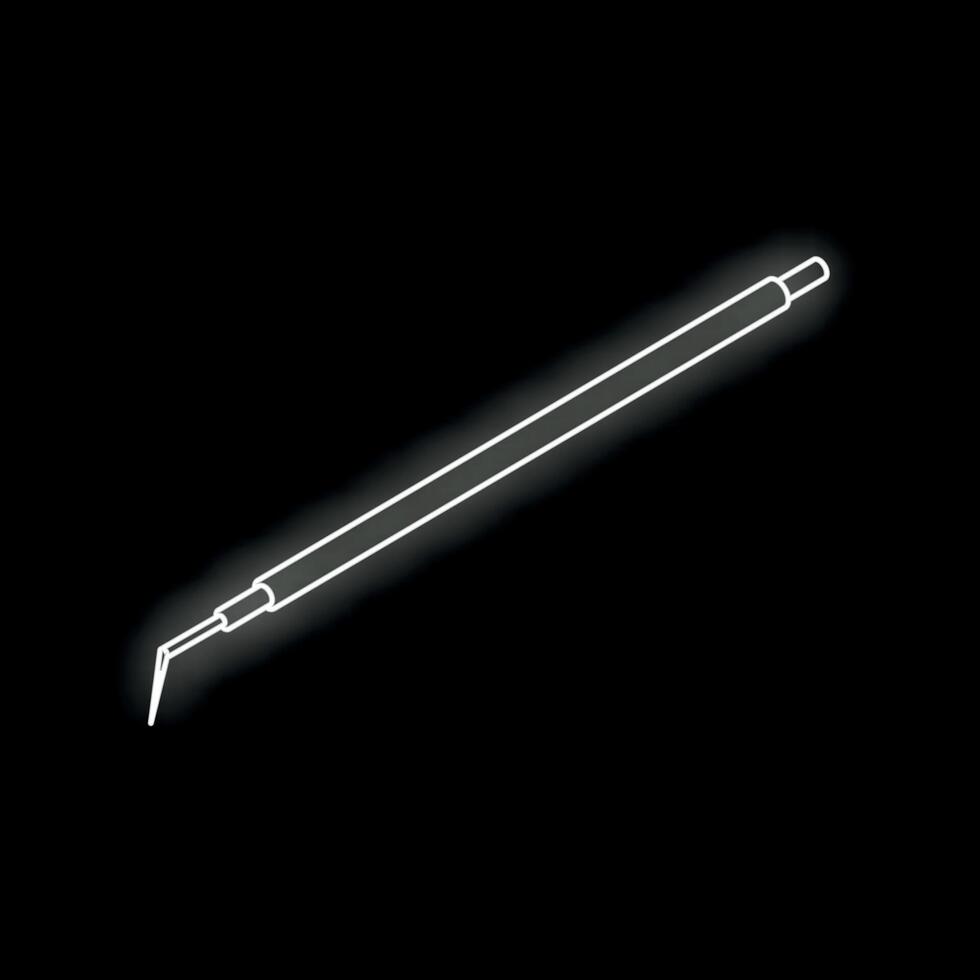 Neon style icon of dental probe glowing on black background vector