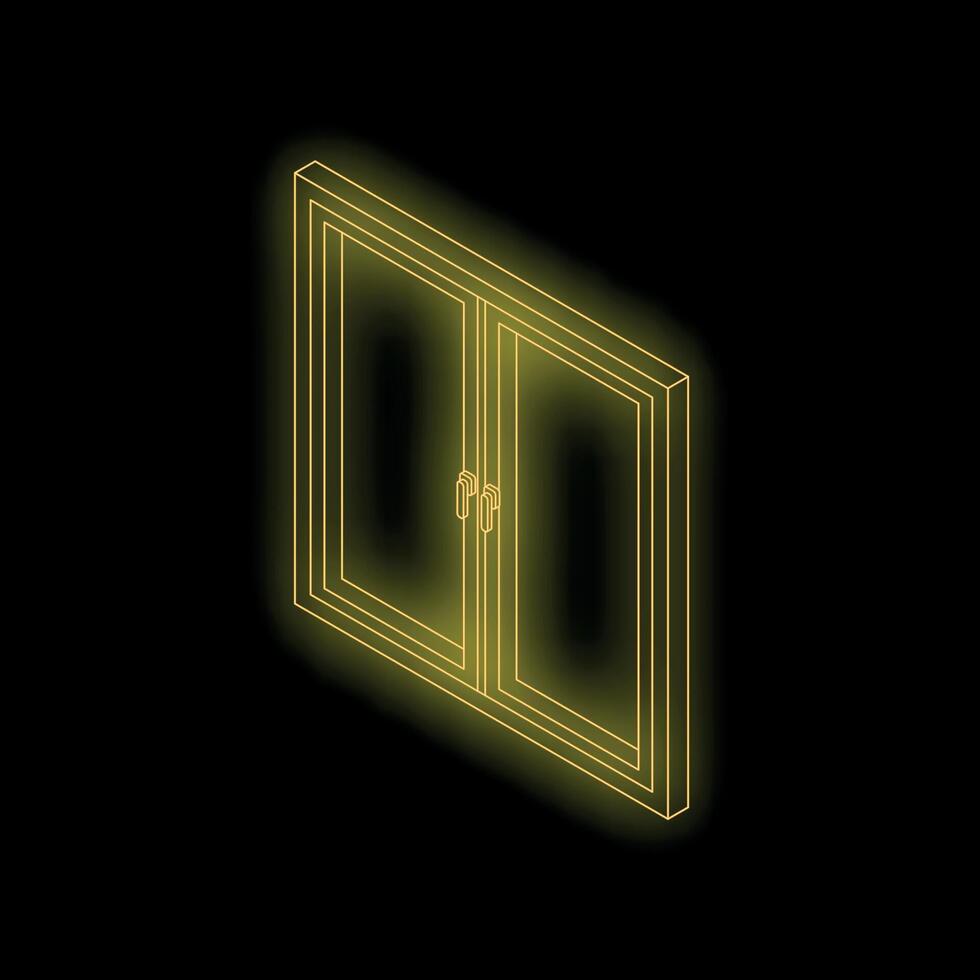 Yellow neon style double window frame icon glowing vector