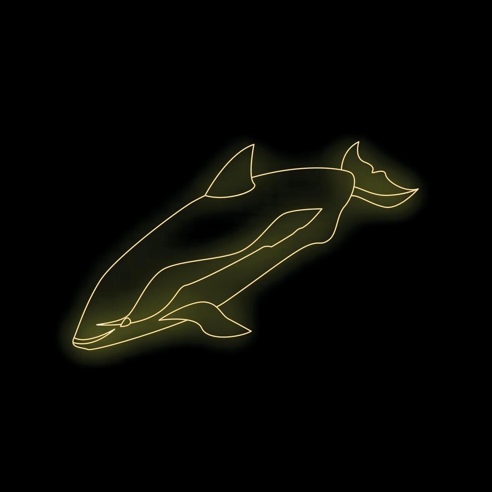 Yellow neon icon of dolphin jumping on black background vector