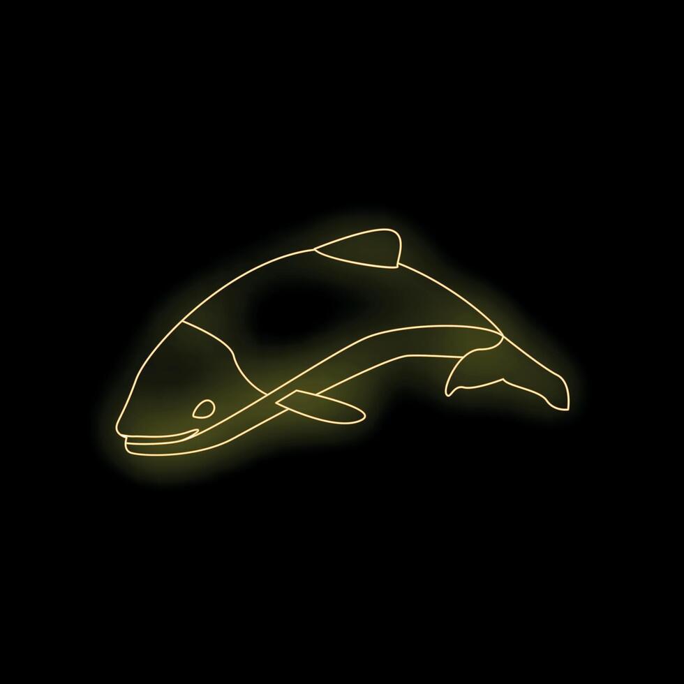 Yellow neon light showing jumping salmon fish shape vector