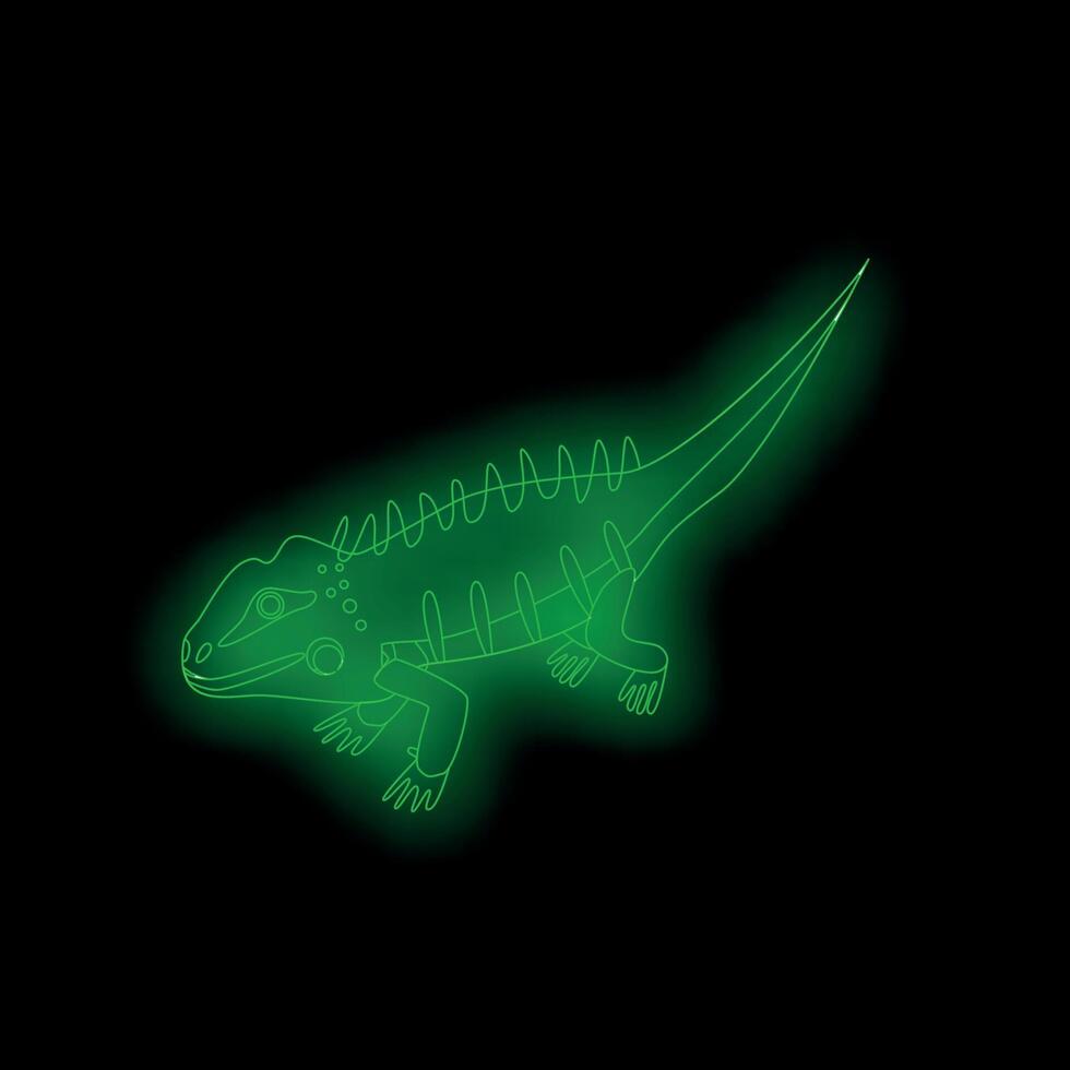 Green iguana lizard reptile glowing neon sign vector