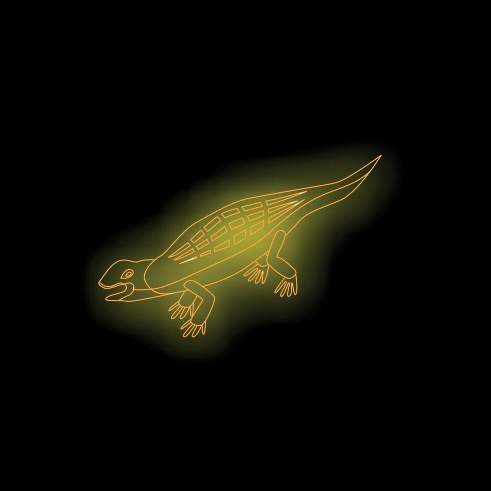 Golden lizard walking in neon light style vector