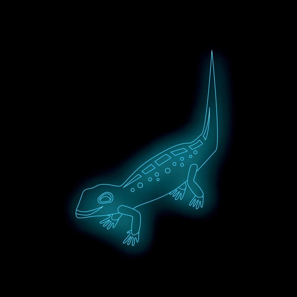 Blue neon lizard crawling with long tail vector