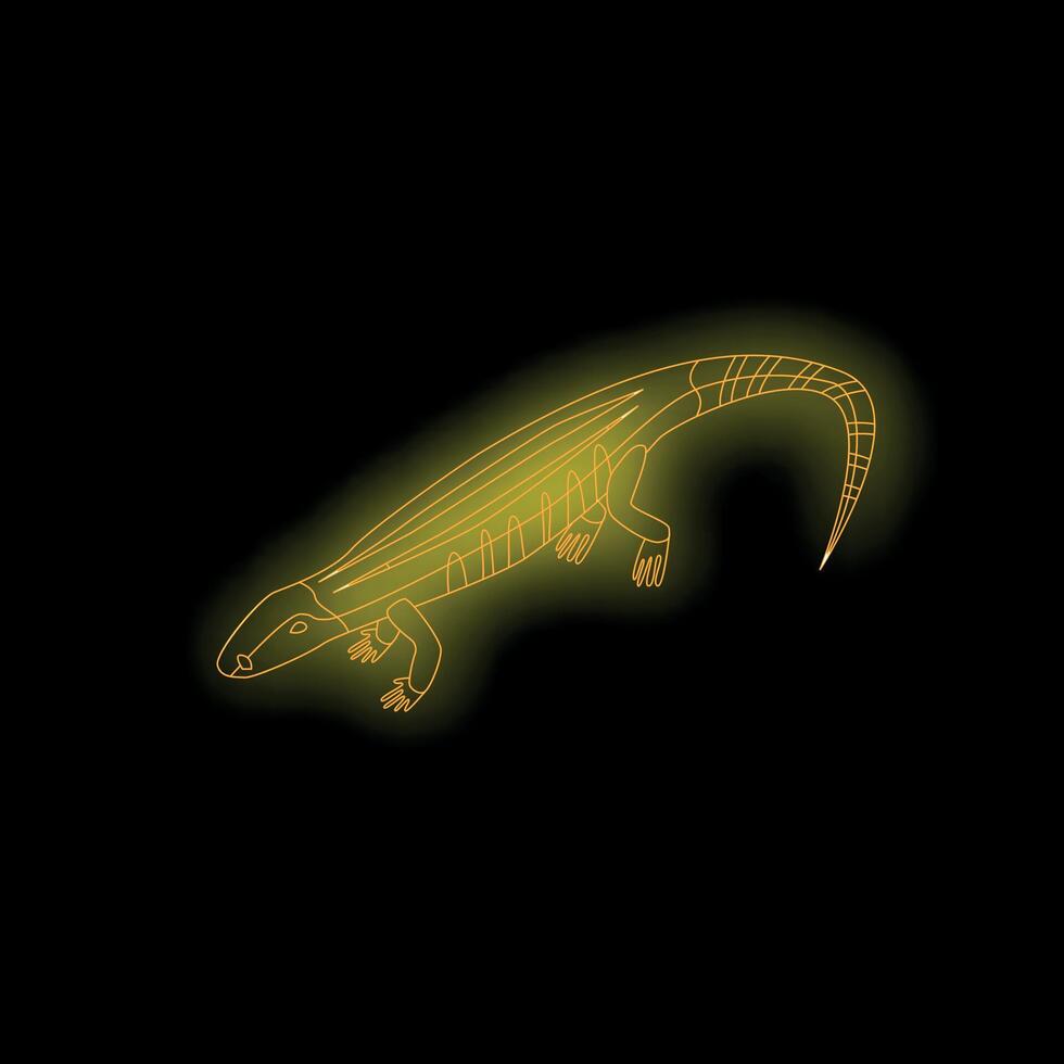 Neon lizard glowing on black background vector