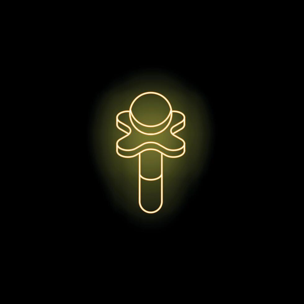 Neon icon of baby rattle toy glowing on dark background vector