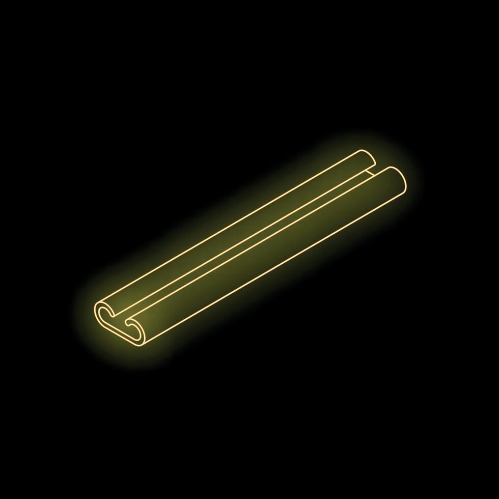 Yellow neon light showing cinnamon sticks on black background vector
