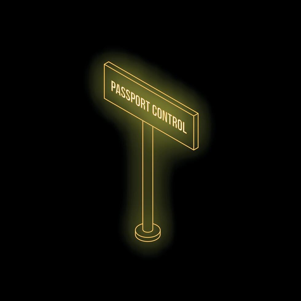Neon passport control sign standing on dark background vector