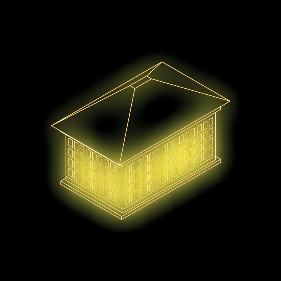 Glowing neon yellow building over black background vector