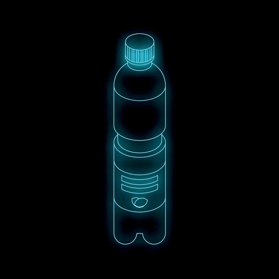 Blue glowing neon bottle with blank label on black background vector