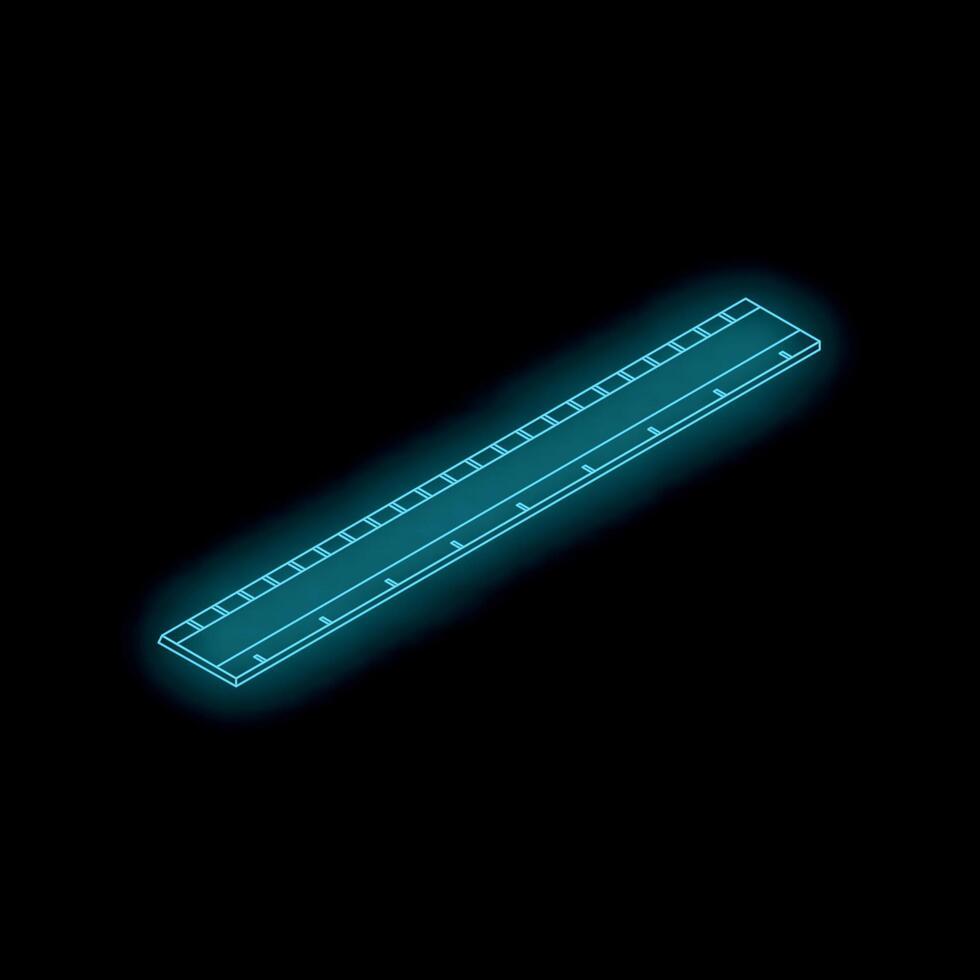 Blue neon ruler glowing on black background vector