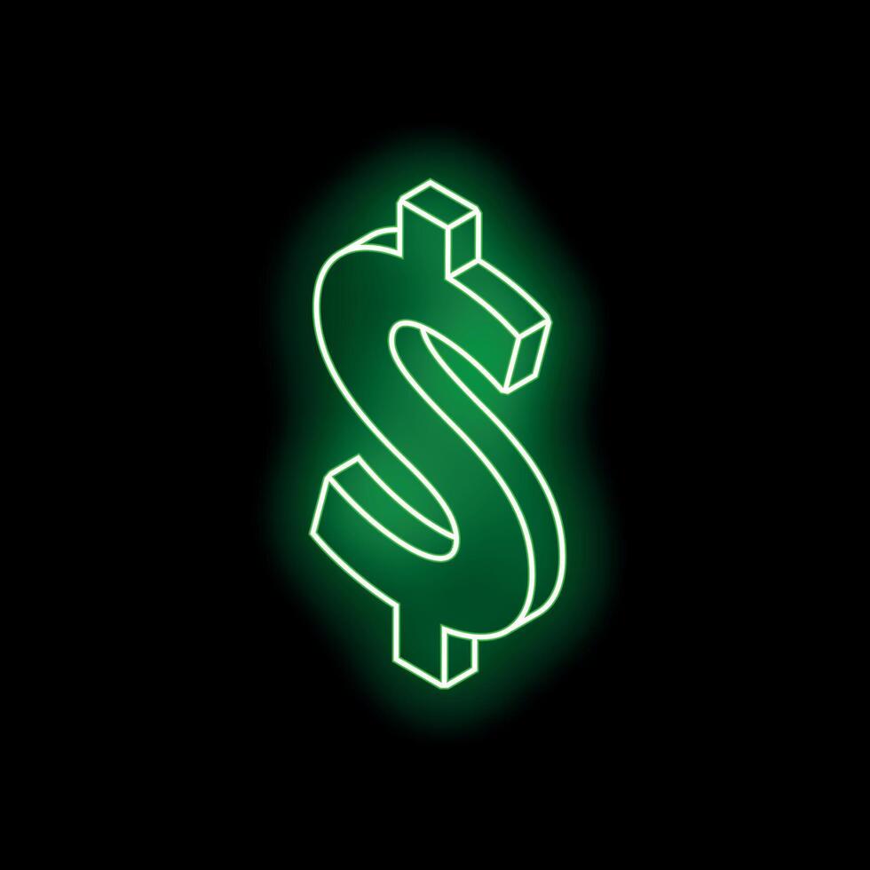 Green neon dollar sign glowing on black background vector