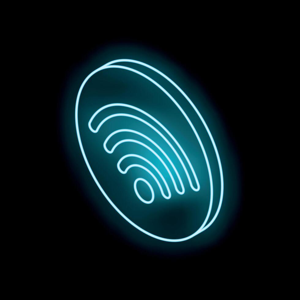 Neon blue wi fi wireless network symbol sign on a black background vector