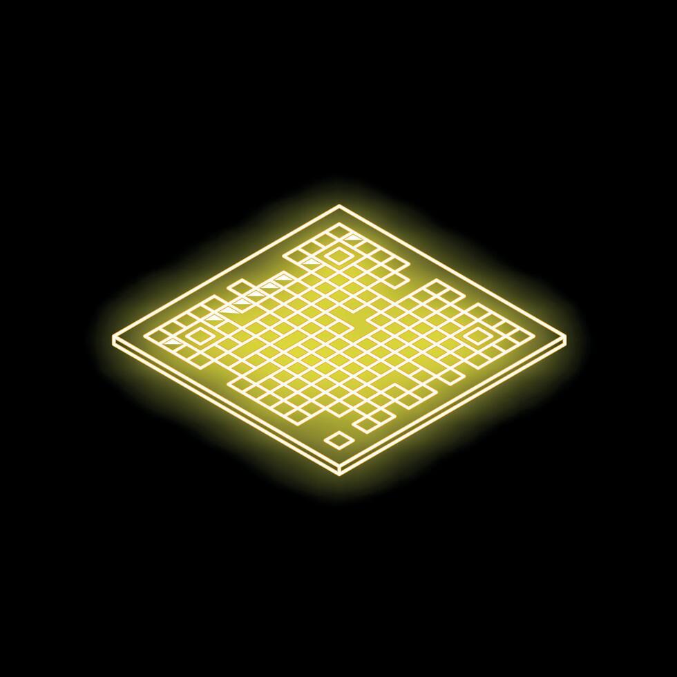 Neon yellow computer processor performing operations isometric view vector