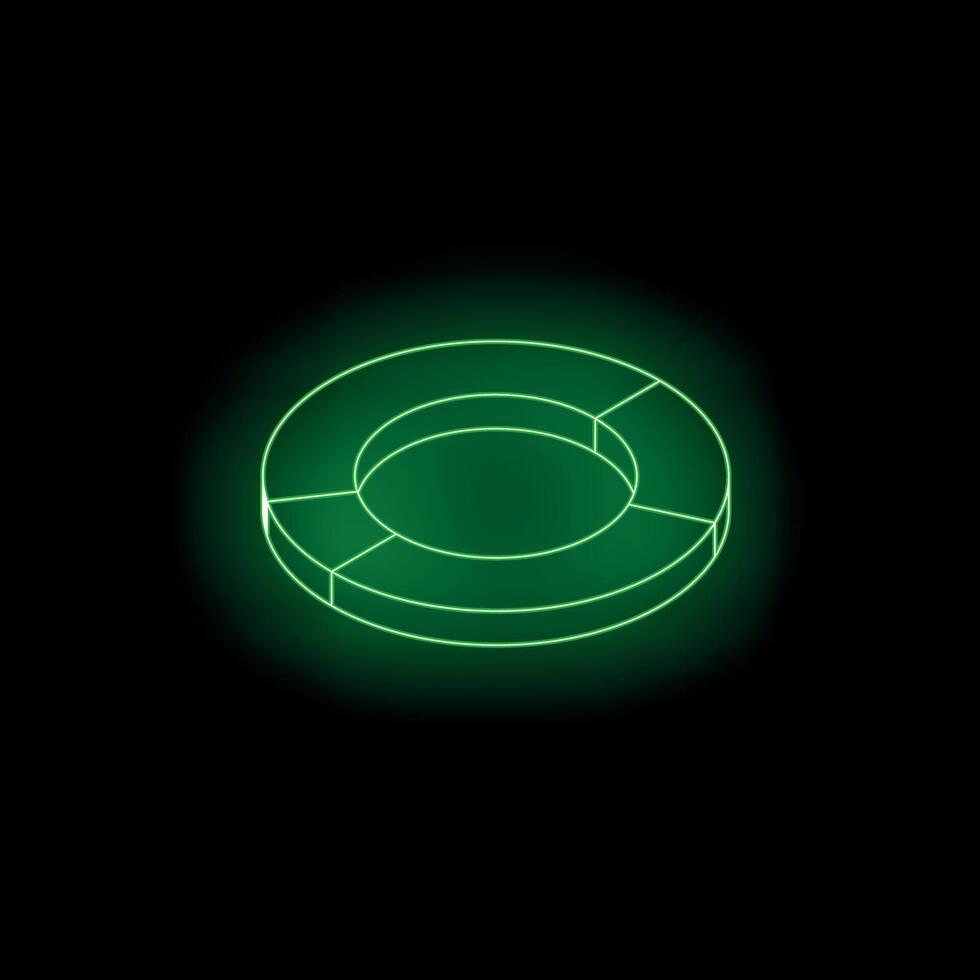 Neon green pie chart glowing on dark background vector