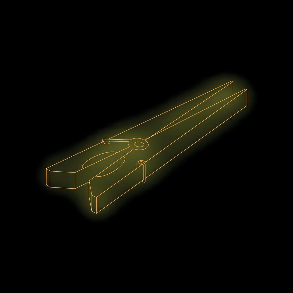 Golden clothes peg glowing on black background vector