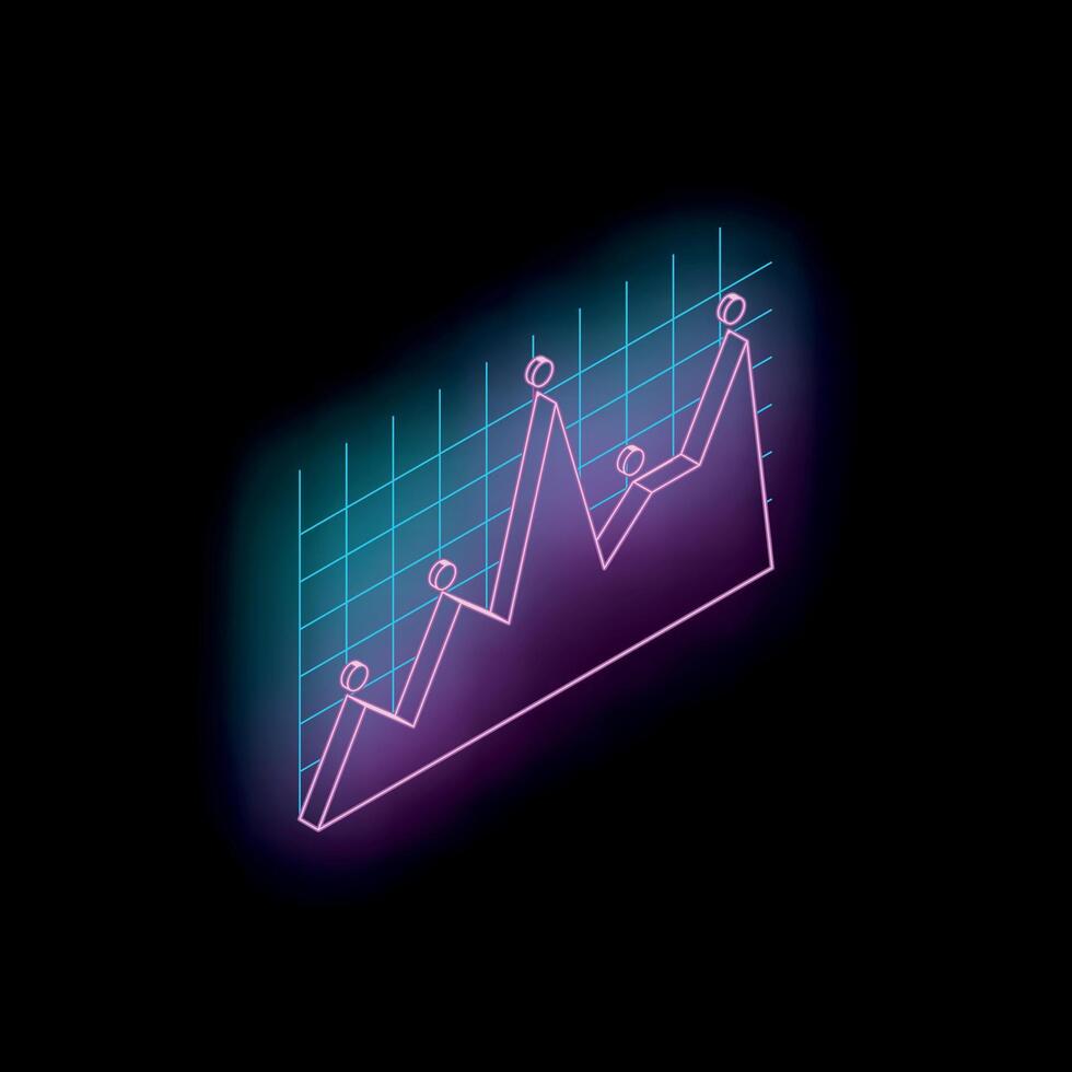 Neon line chart graphing upwards on grid background vector