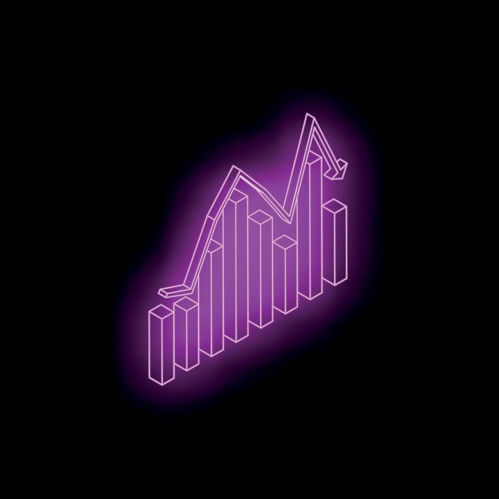 Neon pink glowing graph showing growth and subsequent sudden drop on black background vector