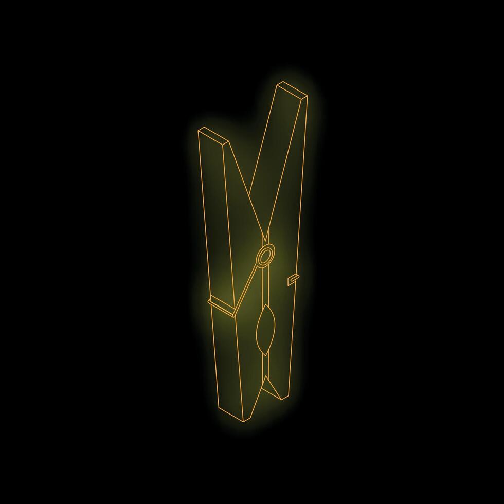 Glowing neon clothes peg icon graphic against black background vector