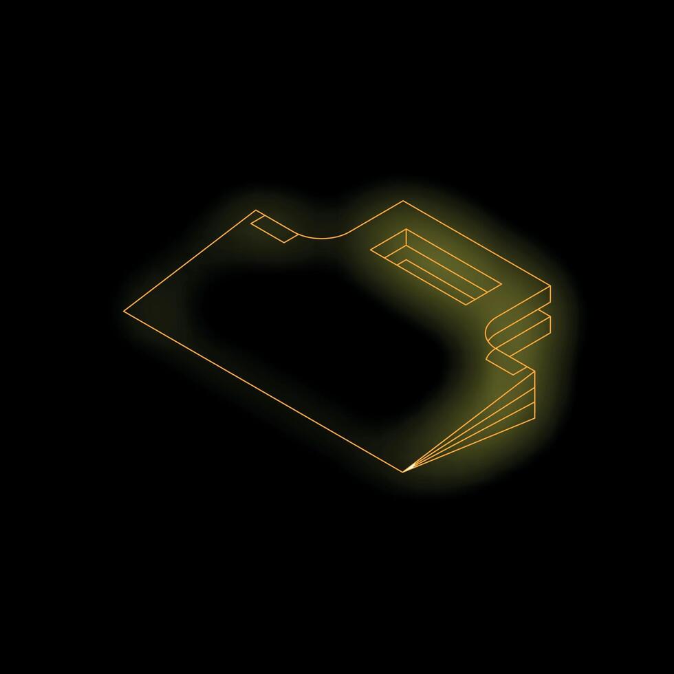 Neon folder icon glowing on black background vector