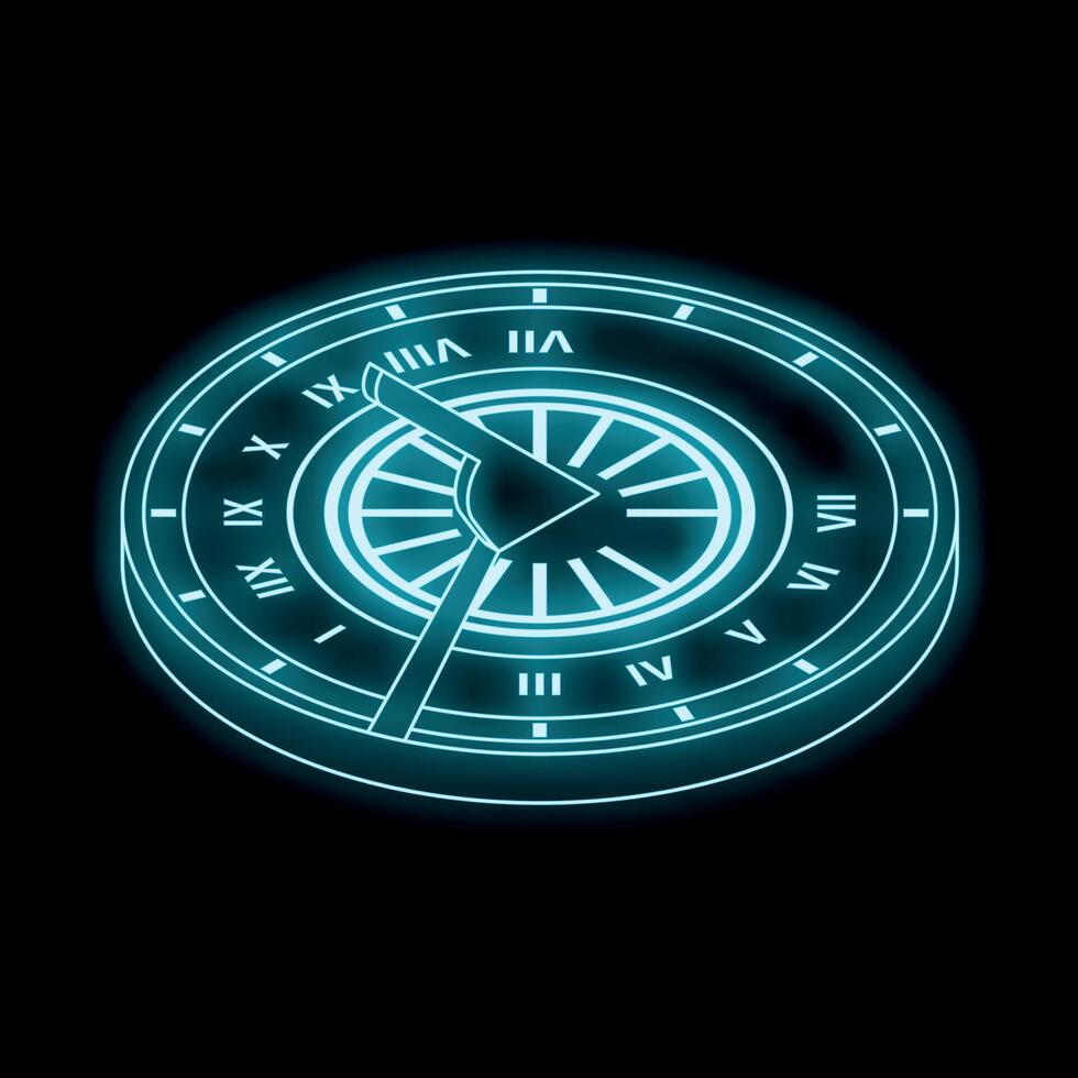 Neon blue sundial showing time passing isometric icon vector