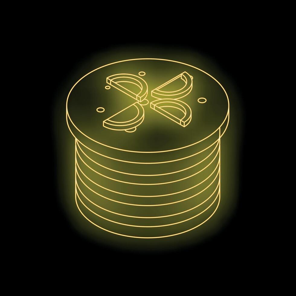 Neon glowing cryptocurrency ripple xrp coin stack on black background vector