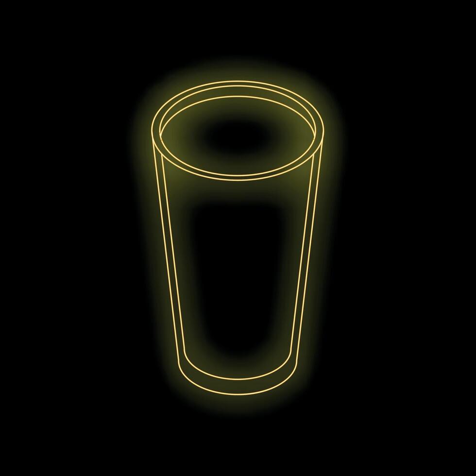 Yellow neon sign showing an empty glass on a black background vector