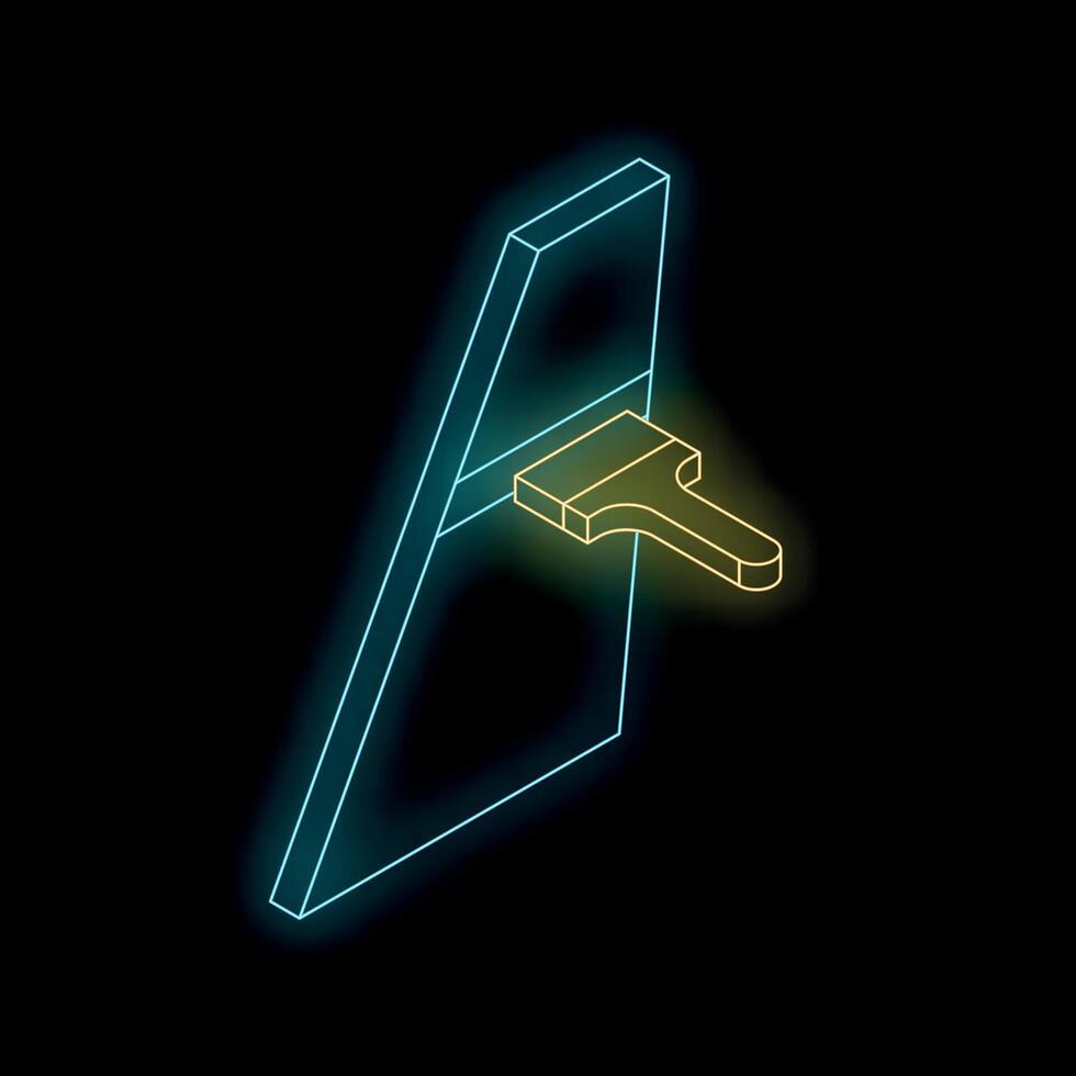 Glowing neon icon of paint brush applying paint to the wall vector