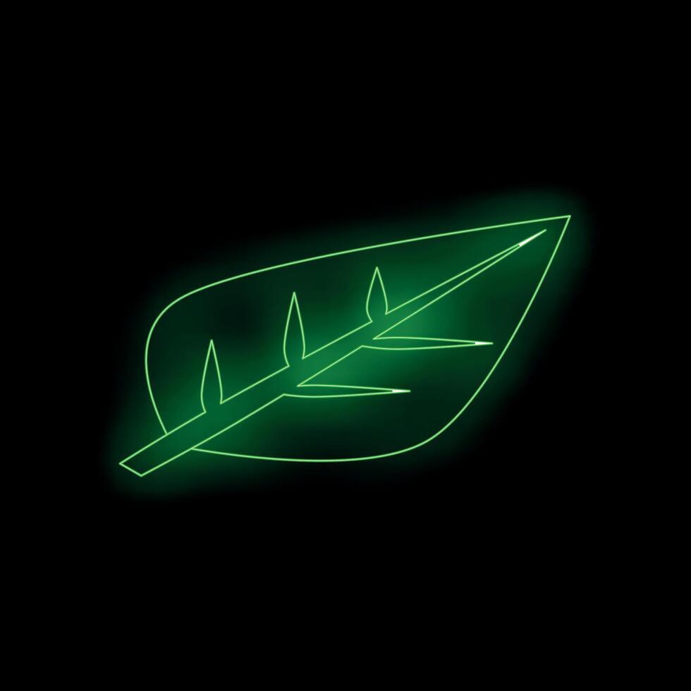 Neon green leaf glowing on black background vector