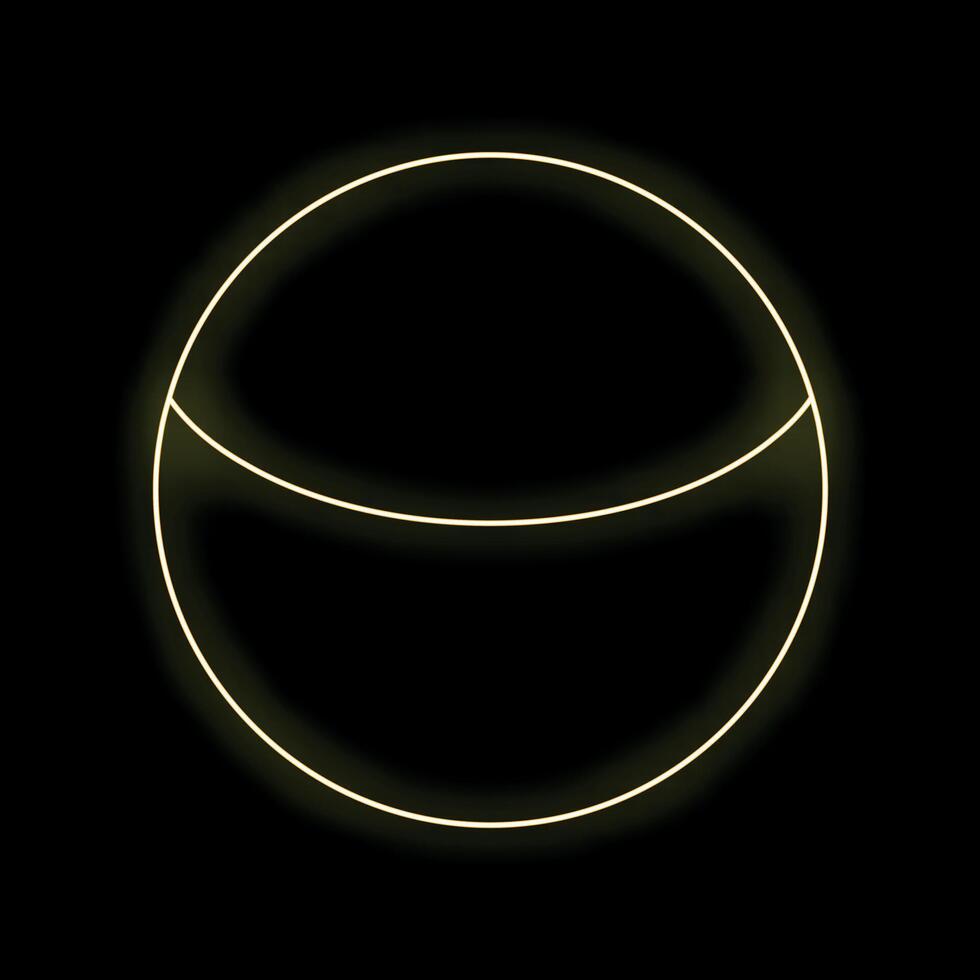 Glowing neon yellow circle with line forming crescent shape on black background vector