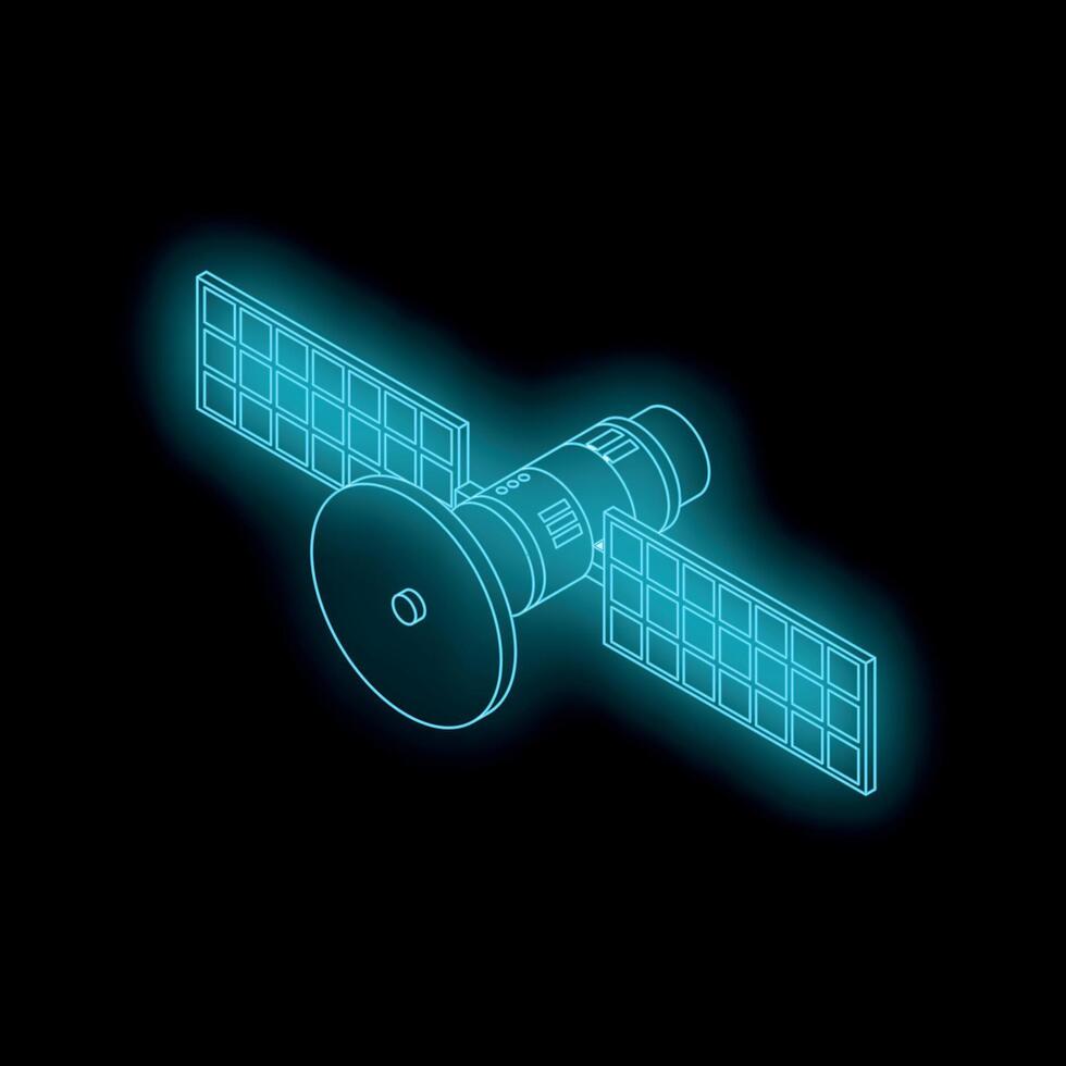 Neon blue satellite orbiting earth providing global connection vector