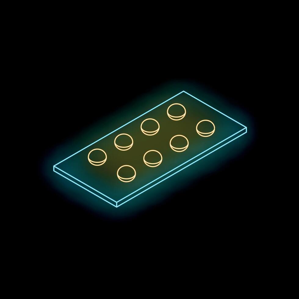 Neon blister pack of pills glowing on dark background vector