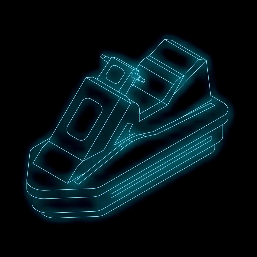 Blueprint style illustration of a jet ski glowing with neon light vector