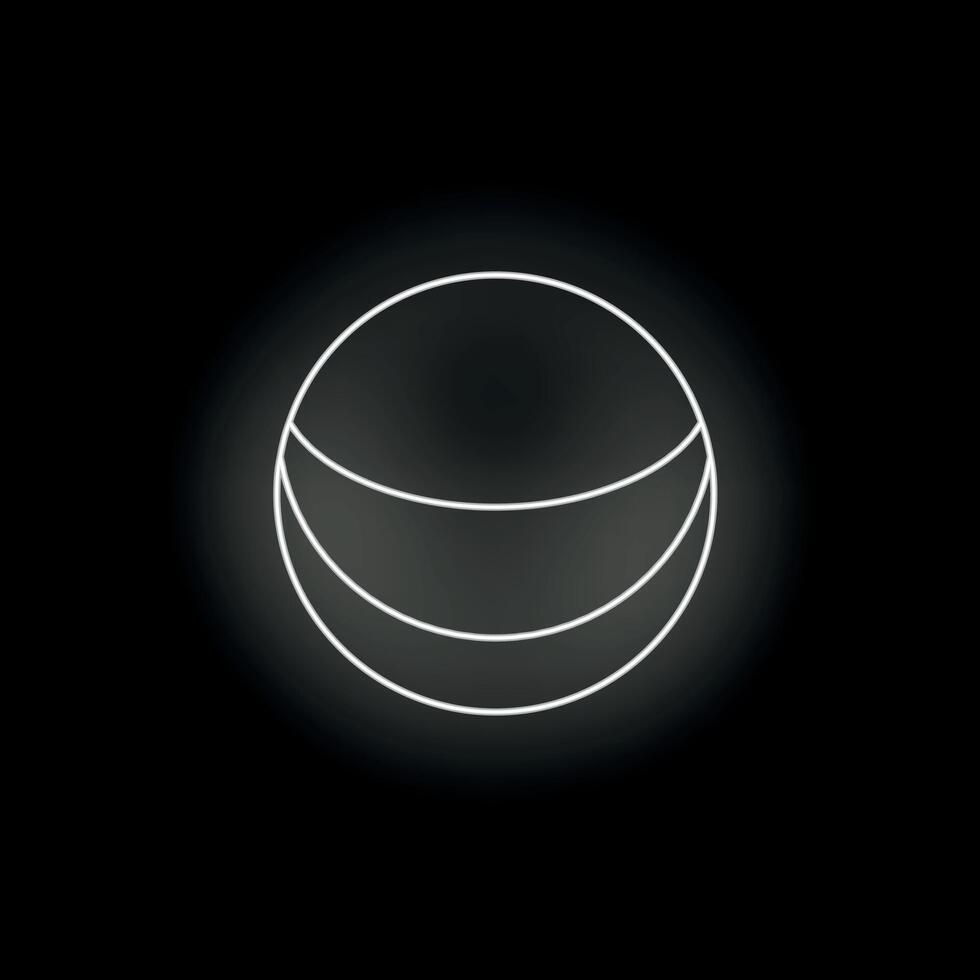 Neon white circle with three lines forming a smile on black background vector