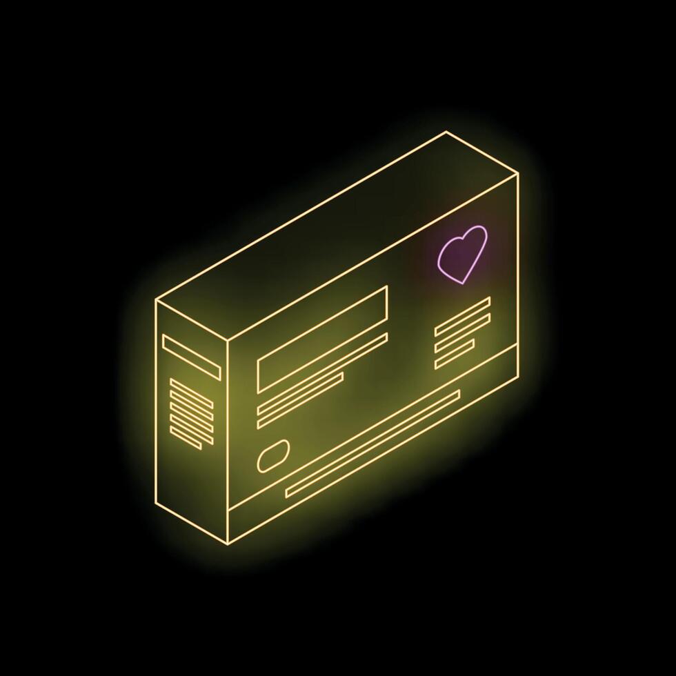 Neon box glowing with heart icon for charity donation vector