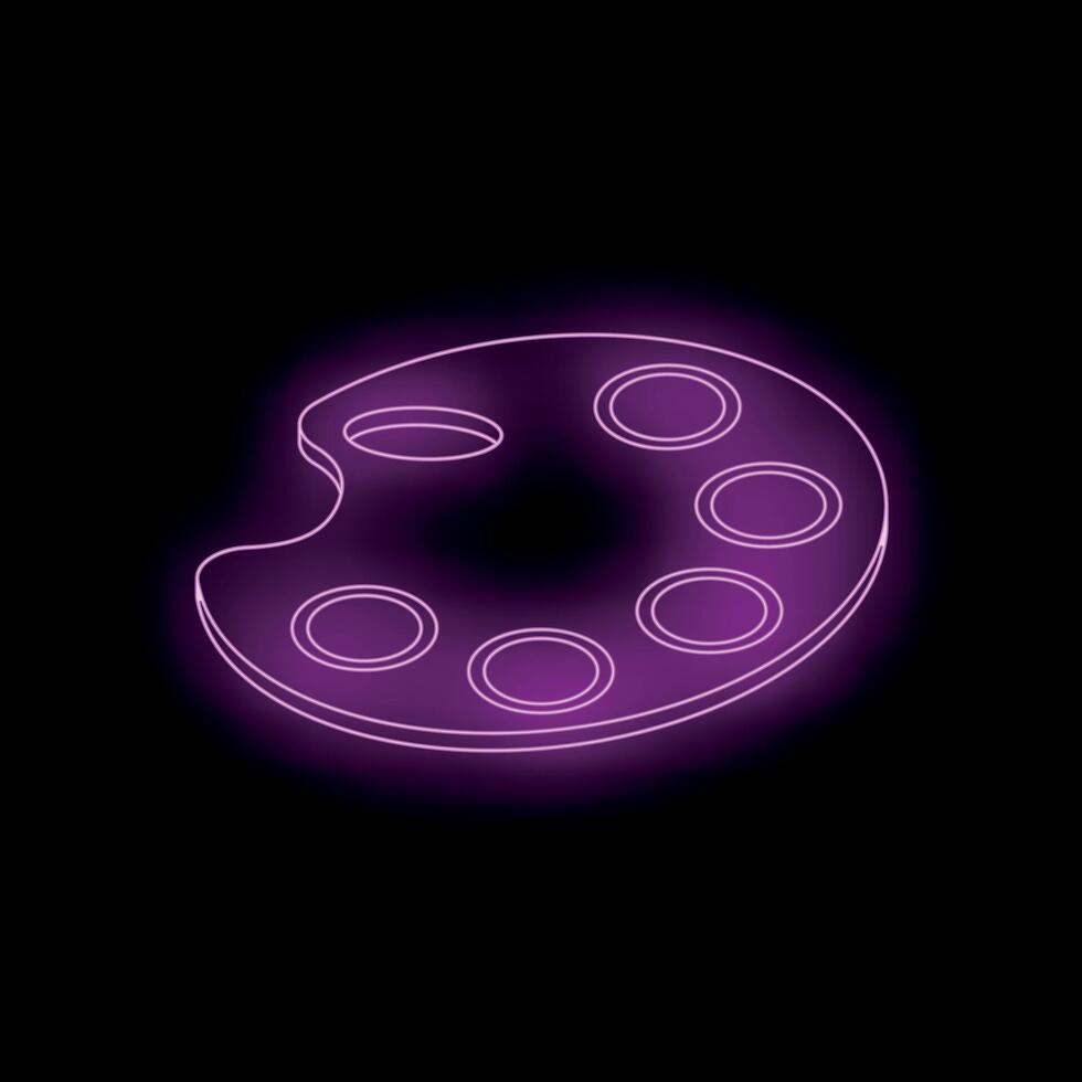 Neon artist's palette glowing on black background vector