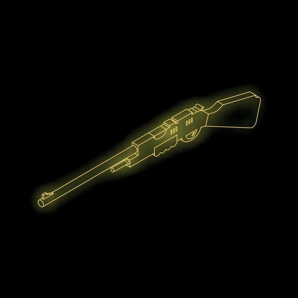Yellow neon rifle glowing on black background vector