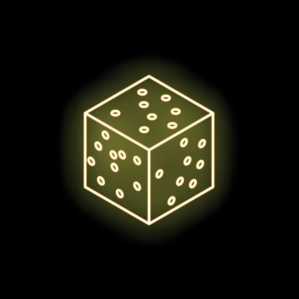 Neon yellow dice glowing on dark background vector