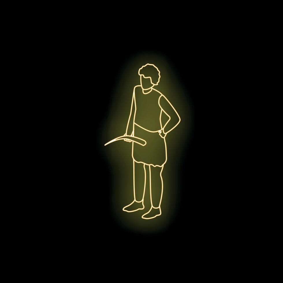 Neon sign of a butcher sharpening his knife on a black background vector