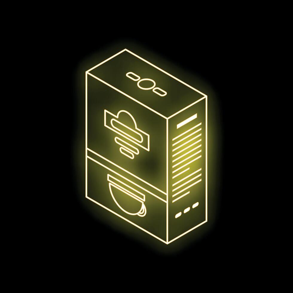 Neon yellow tea packaging box with open lid showing tea bag vector