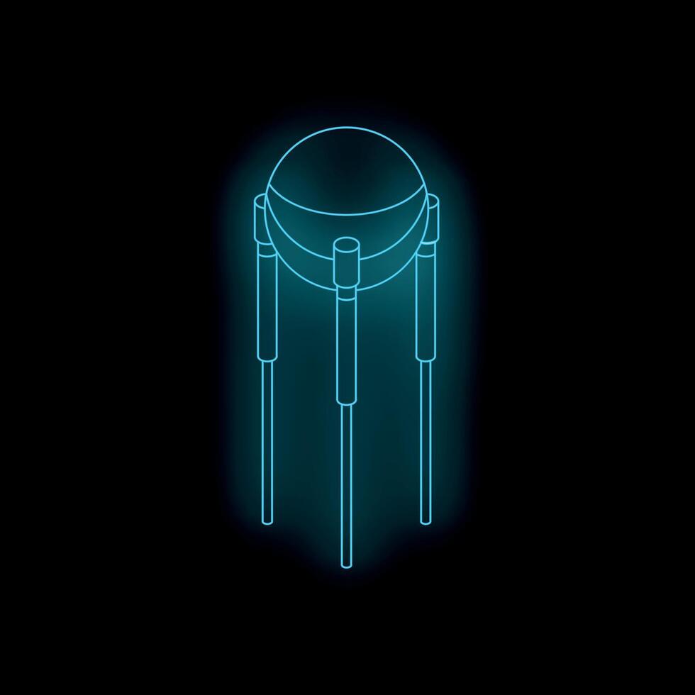 Neon sputnik satellite icon glowing on dark background vector