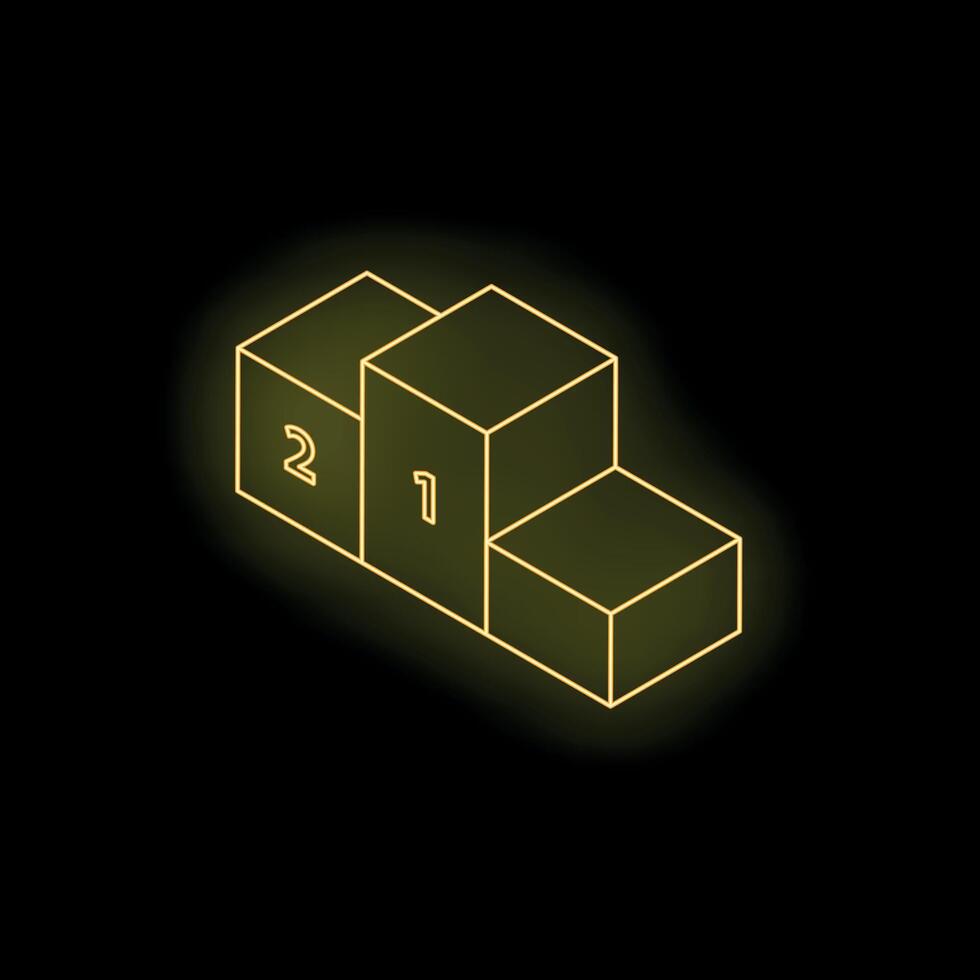 Glowing neon winner podium taking first place on black background vector